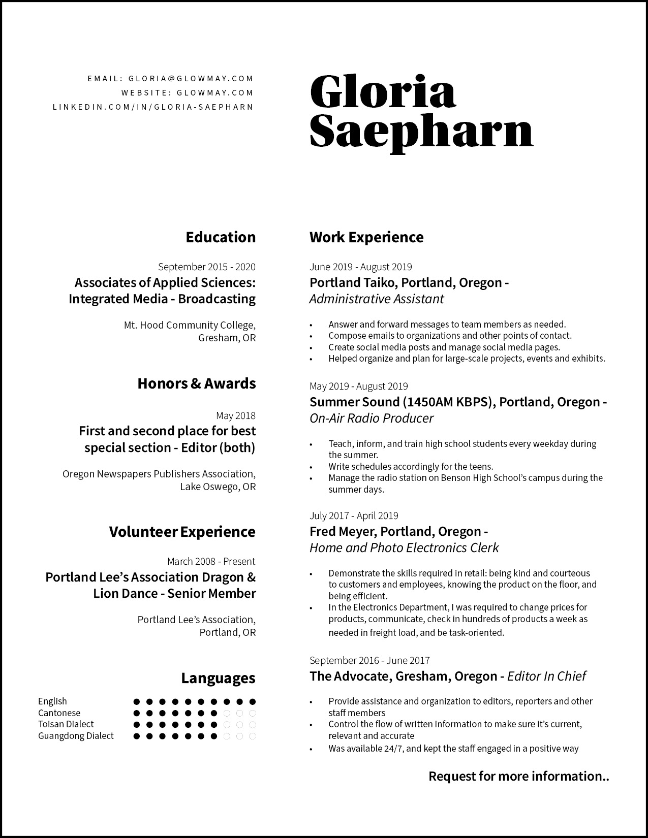 Resume - Gloria Saepharn